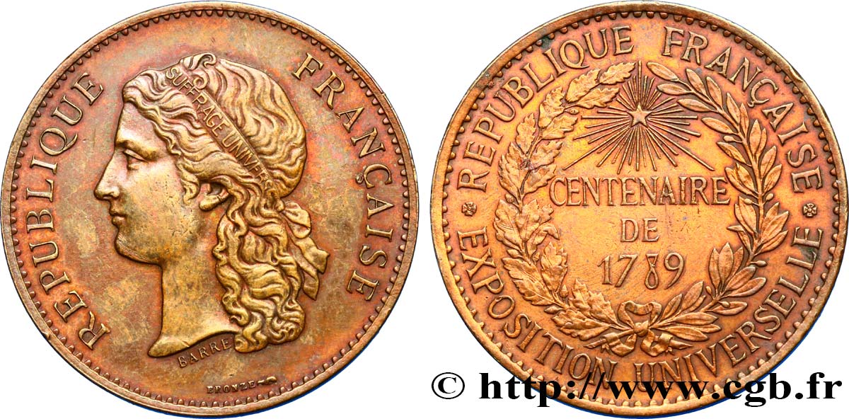 TERCERA REPUBLICA FRANCESA Médaille, Centenaire de 1789 MBC
