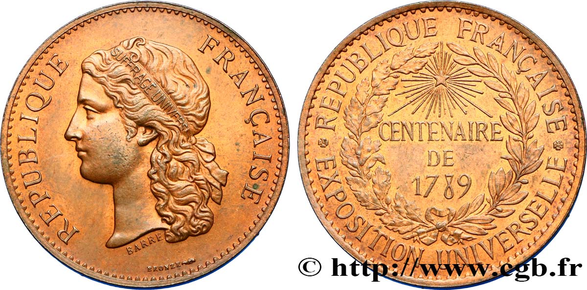 III REPUBLIC Médaille, Centenaire de 1789 AU