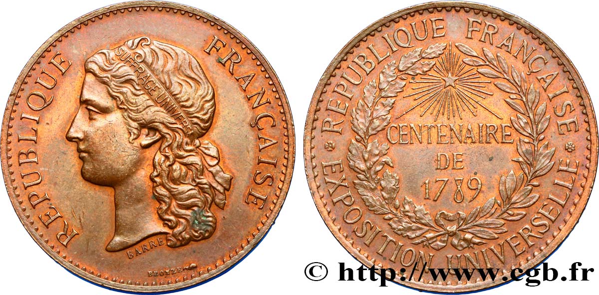TERCERA REPUBLICA FRANCESA Médaille, Centenaire de 1789 EBC