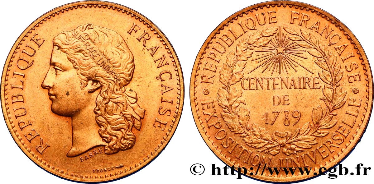 TERZA REPUBBLICA FRANCESE Médaille, Centenaire de 1789 SPL