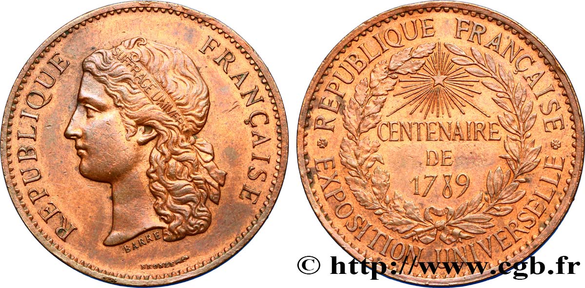 TERCERA REPUBLICA FRANCESA Médaille, Centenaire de 1789 MBC+