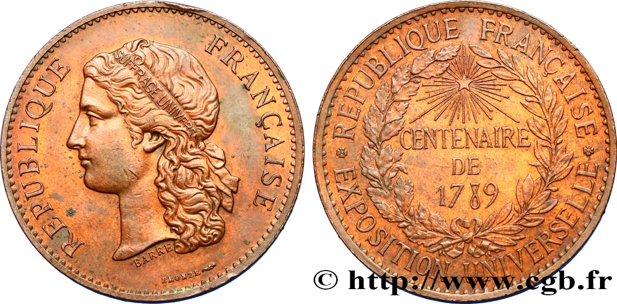 TERCERA REPUBLICA FRANCESA Médaille, Centenaire de 1789 MBC+