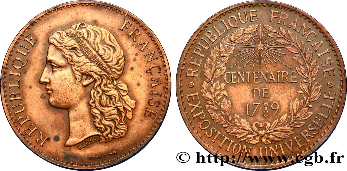III REPUBLIC Médaille du centenaire de 1789 XF