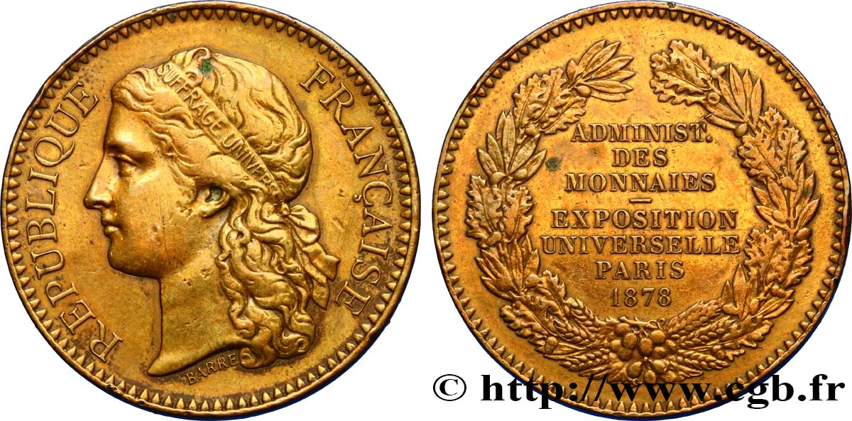 III REPUBLIC Médaille, Administration des monnaies AU