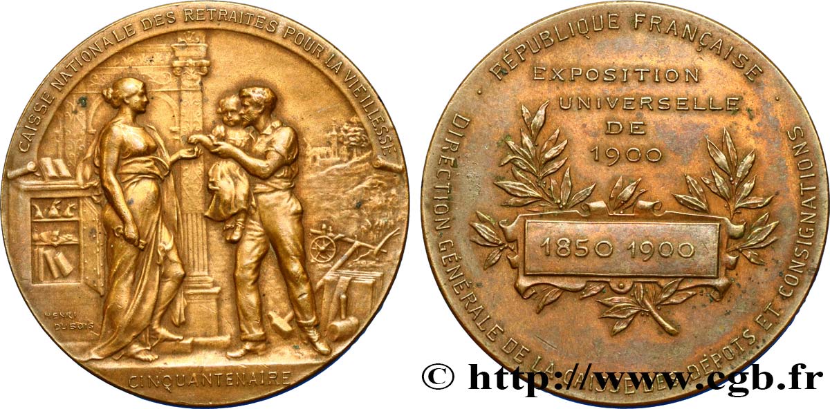 DRITTE FRANZOSISCHE REPUBLIK Médaille, Exposition Universelle, Cinquantenaire de la Caisse des Retraites fVZ