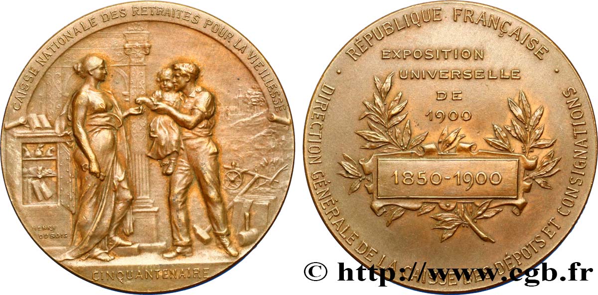 III REPUBLIC Médaille, Exposition Universelle, Cinquantenaire de la Caisse des Retraites AU