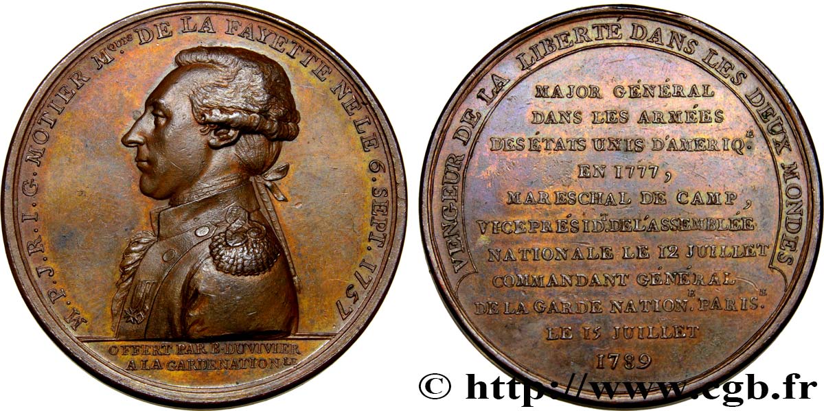 LOUIS XVI (MONARQUE CONSTITUTIONNEL)  Médaille du général de La Fayette TTB
