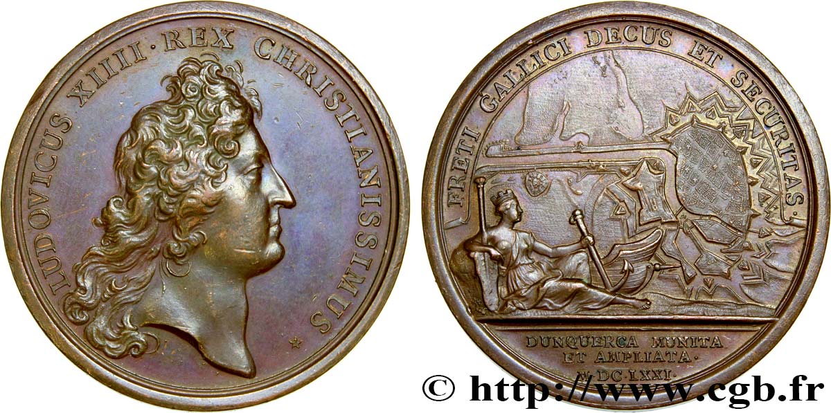 LOUIS XIV  THE SUN KING  Médaille pour les fortifications de Dunkerque AU
