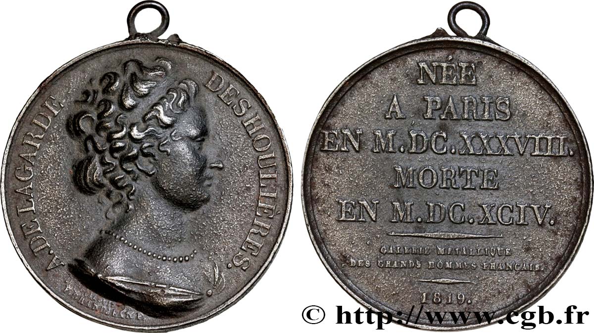 METALLIC GALLERY OF THE GREAT MEN FRENCH Médaille, Madame Deshoulières  XF