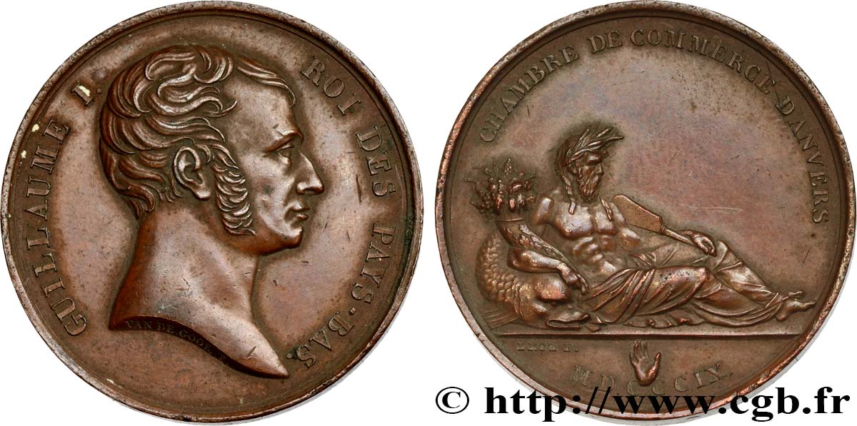 ROYAUME DES PAYS-BAS - GUILLAUME Ier Médaille, Chambre de Commerce d’Anvers SS