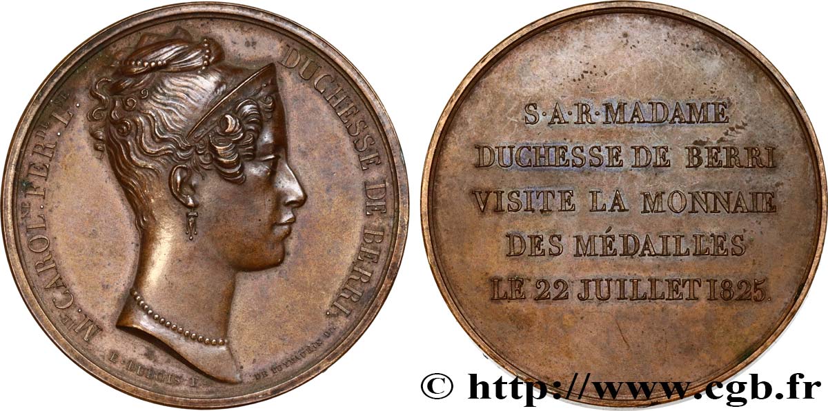 CHARLES X Médaille, Visite de la Duchesse de Berry AU