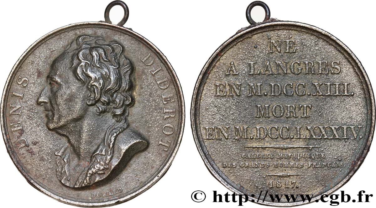GALERIE MÉTALLIQUE DES GRANDS HOMMES FRANÇAIS Médaille, Denis Diderot TTB