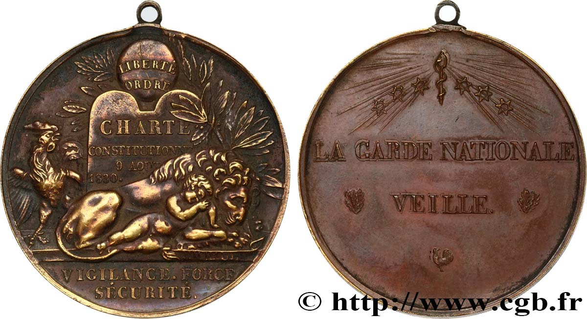 LOUIS-PHILIPPE Ier Médaille, Charte et la Garde Nationale TTB