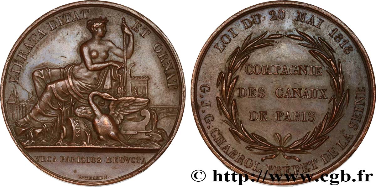 LOUIS XVIII Médaille de la Compagnie des Canaux de Paris AU