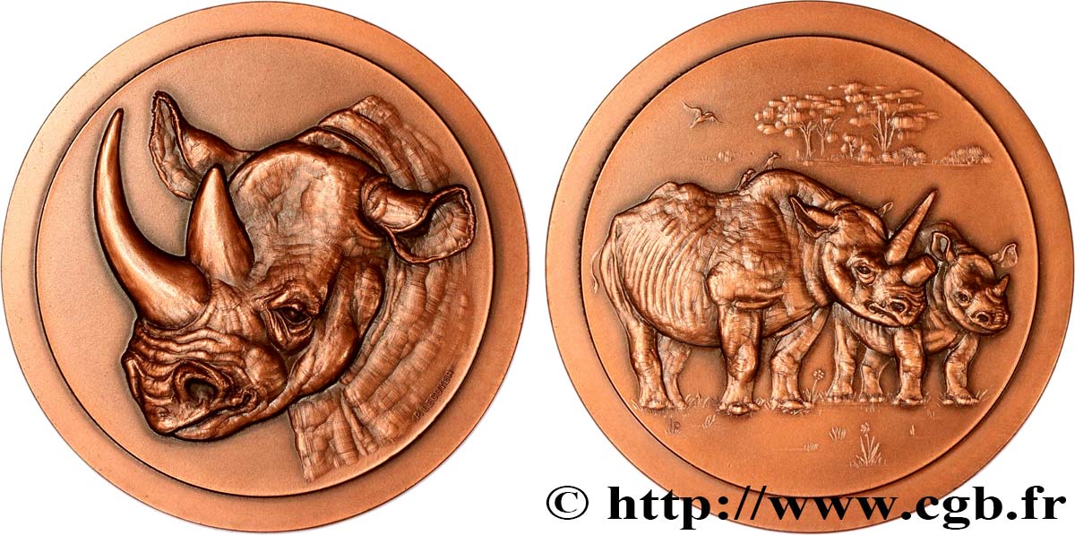 ANIMALS Médaille animalière - Rhinocéros AU