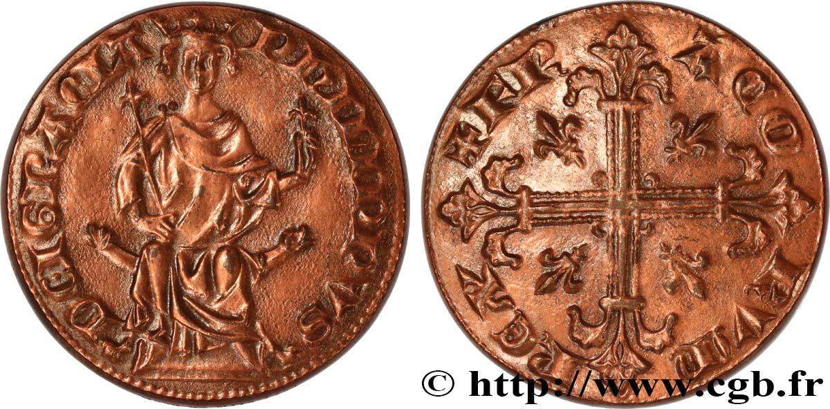 CINQUIÈME RÉPUBLIQUE Médaille au type du Petit Royal d’or de Philippe le Bel SUP