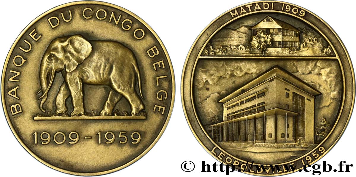 CONGO BELGE Médaille de la Banque du Congo Belge TTB+