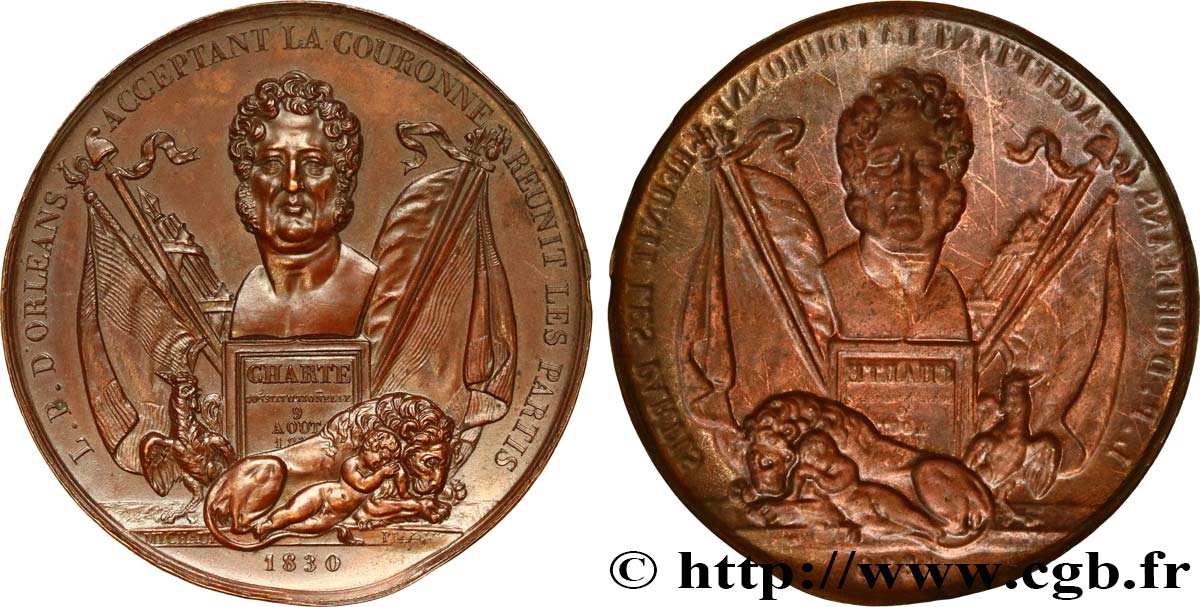LOUIS-PHILIPPE Ier Médaille de la Charte de 1830 accession de Louis-Philippe - avers électrotype TTB+