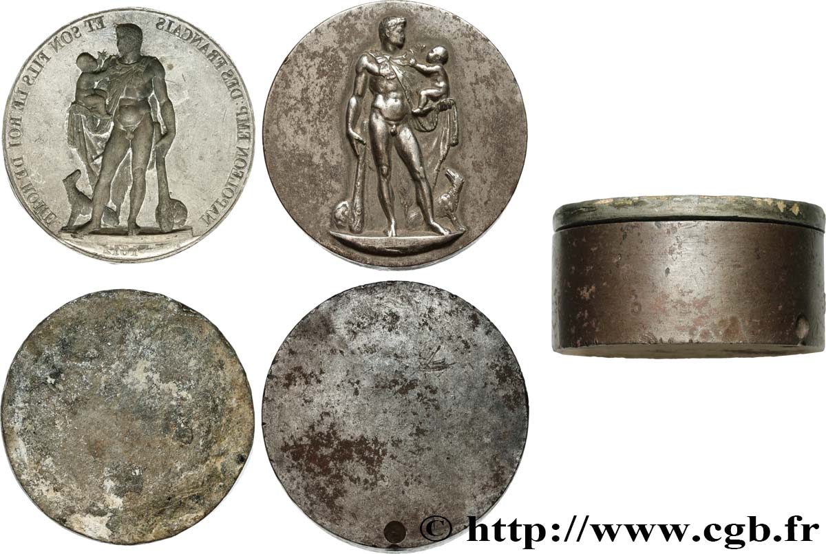 PREMIER EMPIRE Matrice/poinçon en relief et épreuve de coin en creux, Napoléon Ier et son fils le roi de Rome TTB