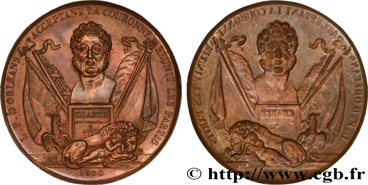 LOUIS-PHILIPPE I Médaille de la Charte de 1830 accession de Louis-Philippe - avers électrotype AU