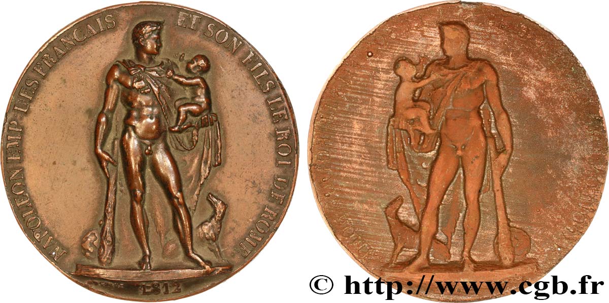 PREMIER EMPIRE Médaille de concours, Napoléon Ier et son fils le roi de Rome - électrotype TTB