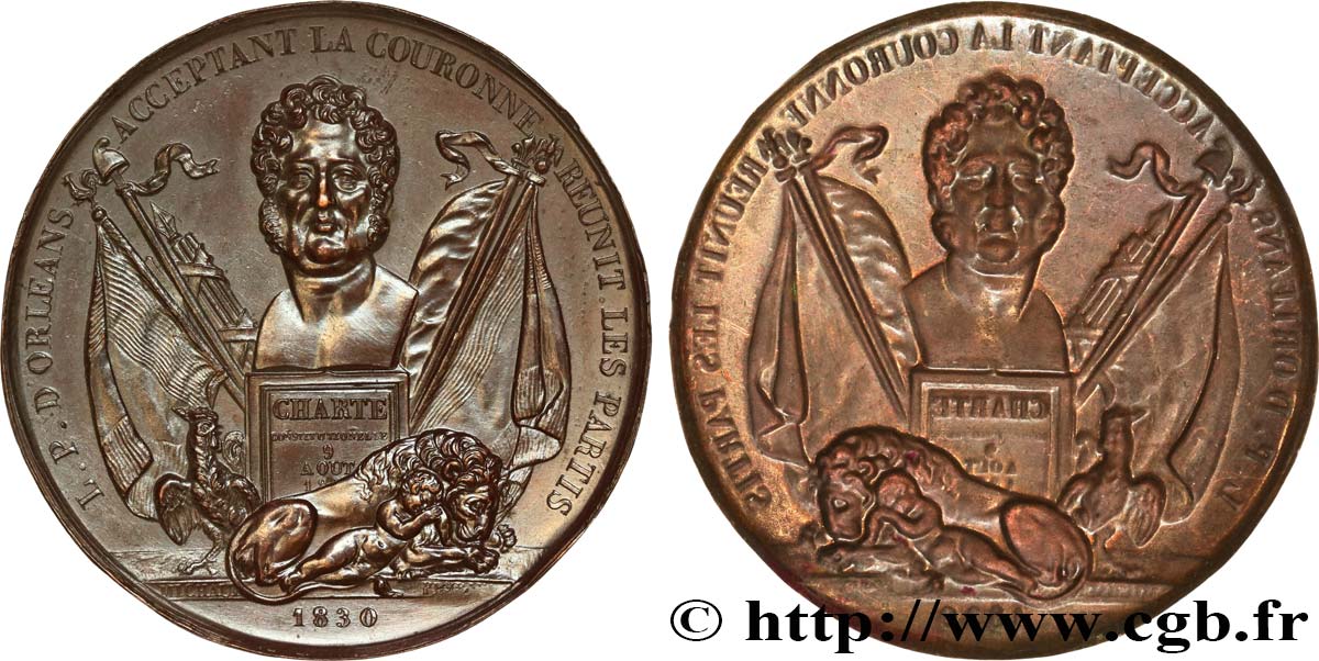 LOUIS-PHILIPPE I Médaille de la Charte de 1830 accession de Louis-Philippe - avers électrotype AU