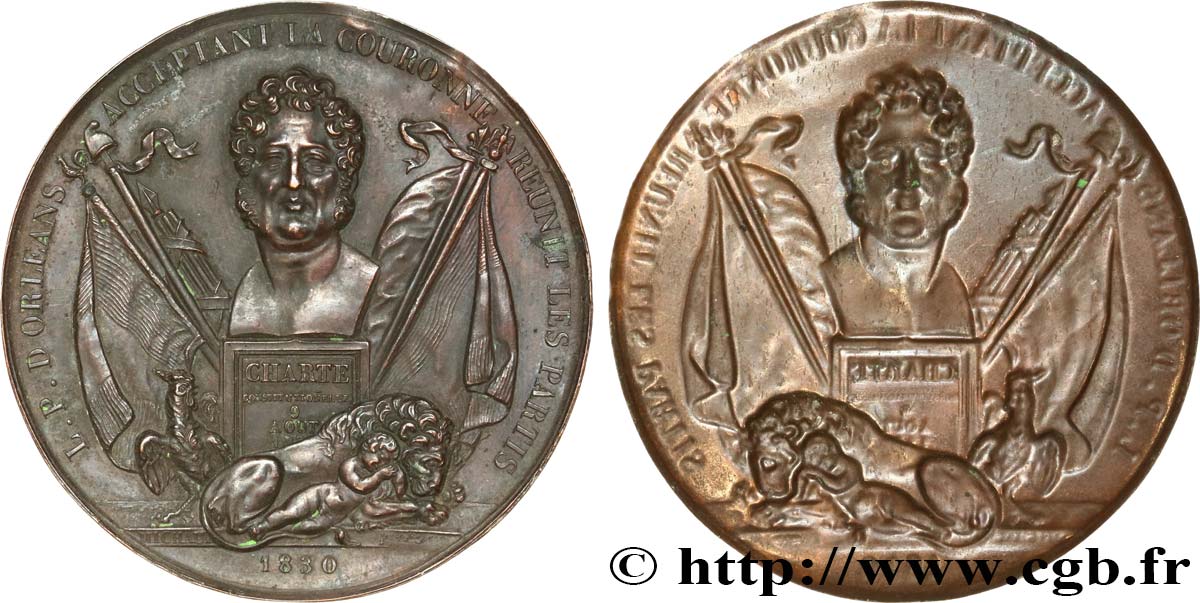 LOUIS-PHILIPPE Ier Médaille de la Charte de 1830 accession de Louis-Philippe - avers électrotype TTB+
