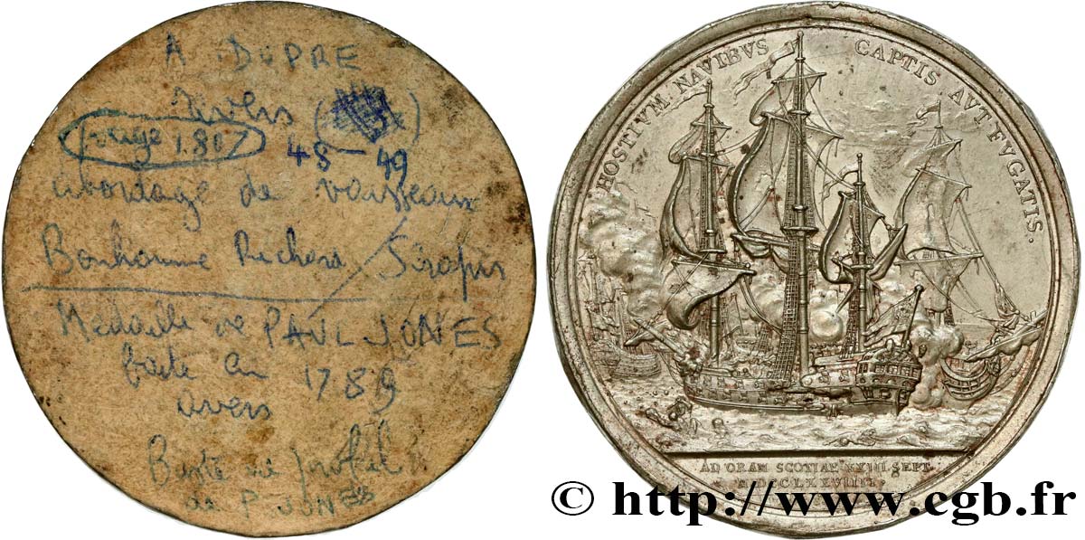 ÉTATS-UNIS D AMÉRIQUE Médaille pour la capture de la frégate anglaise HMS Sérapis - cliché de revers TTB+