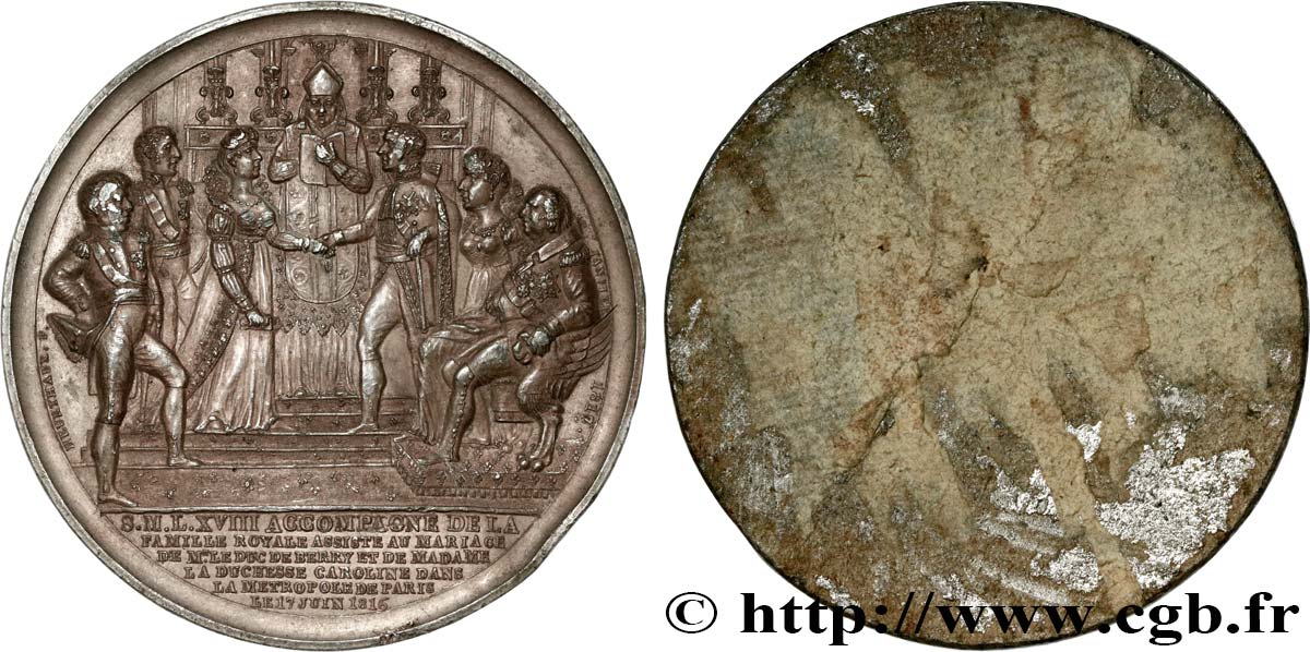 LOUIS XVIII Médaille uniface, Mariage du duc de Berry et Marie-Caroline de Naples AU