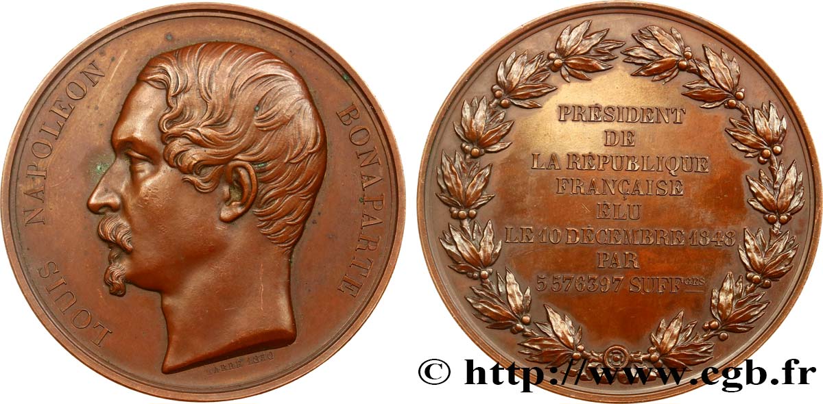 DEUXIÈME RÉPUBLIQUE Médaille, Élection de Louis Napoléon Bonaparte BB/SPL