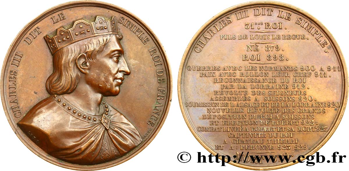 LOUIS-PHILIPPE Ier Médaille du roi Charles III le simple TTB+