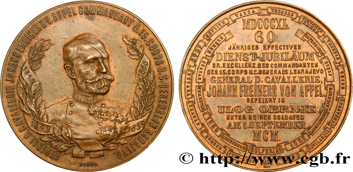 AUTRICHE - FRANÇOIS-JOSEPH Ier Médaille, General Johann Freiherr von Appel q.SPL