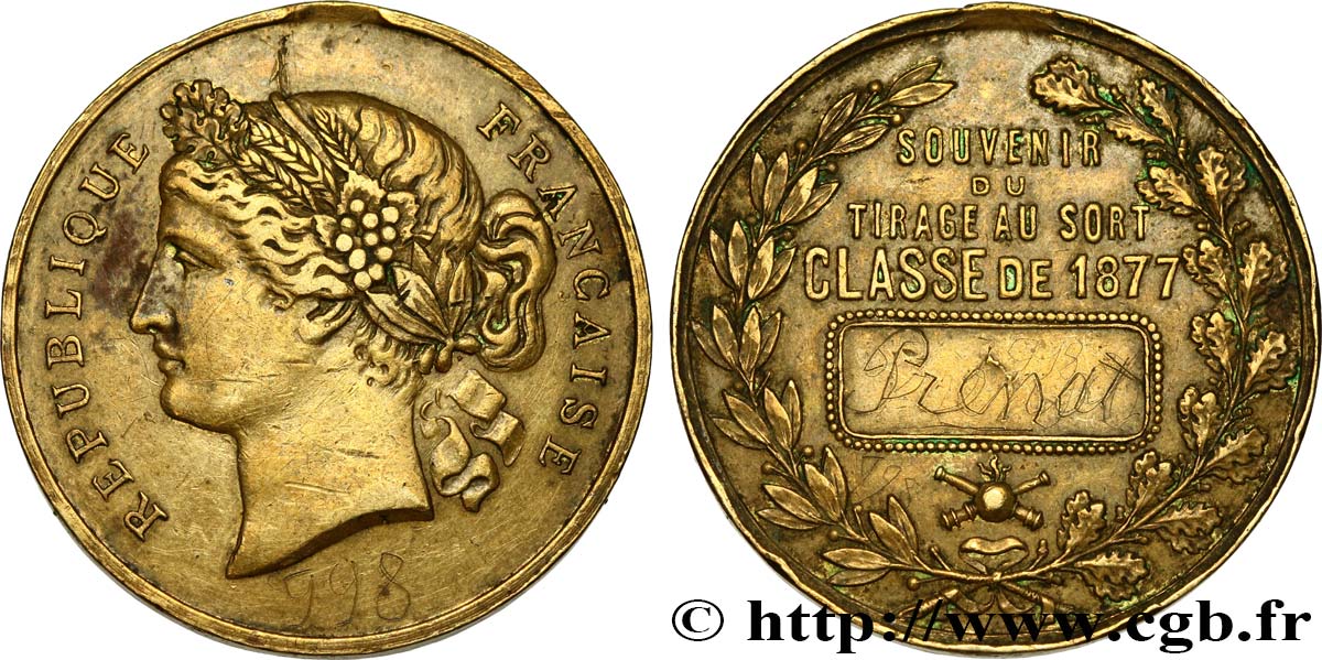 TERCERA REPUBLICA FRANCESA Médaille, Souvenir du tirage au sort MBC