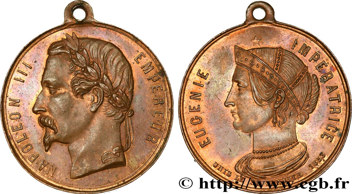SECOND EMPIRE Médaille, mariage de l’empereur Napoléon III et de l’impératrice Eugénie TTB+