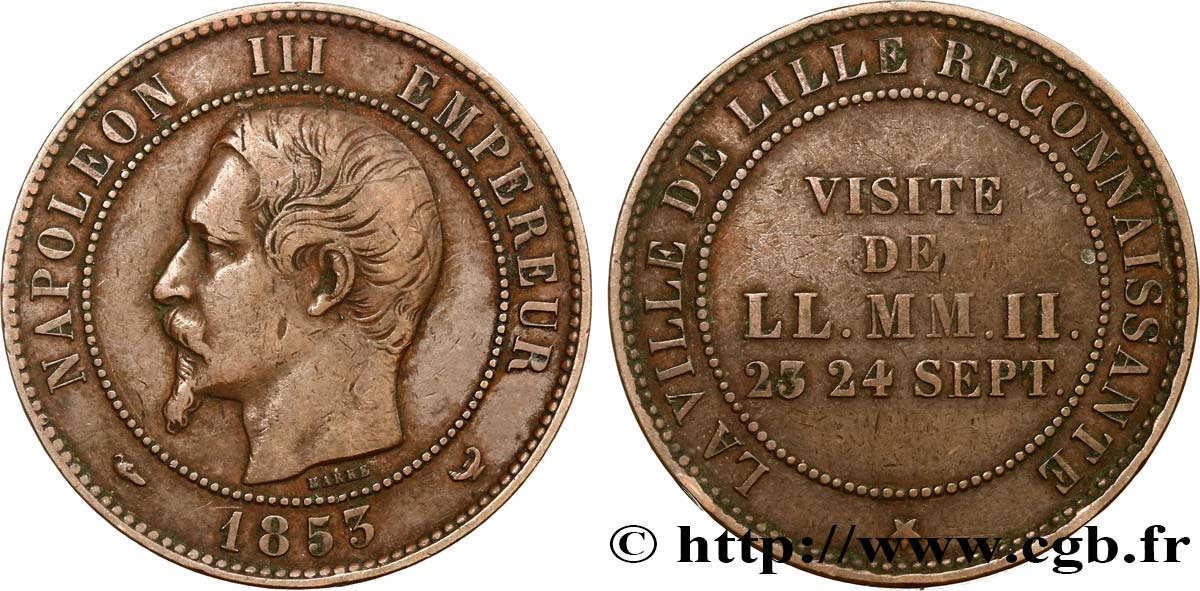 SEGUNDO IMPERIO FRANCES Module de dix centimes, Visite impériale à Lille les 23 et 24 septembre 1853 MBC