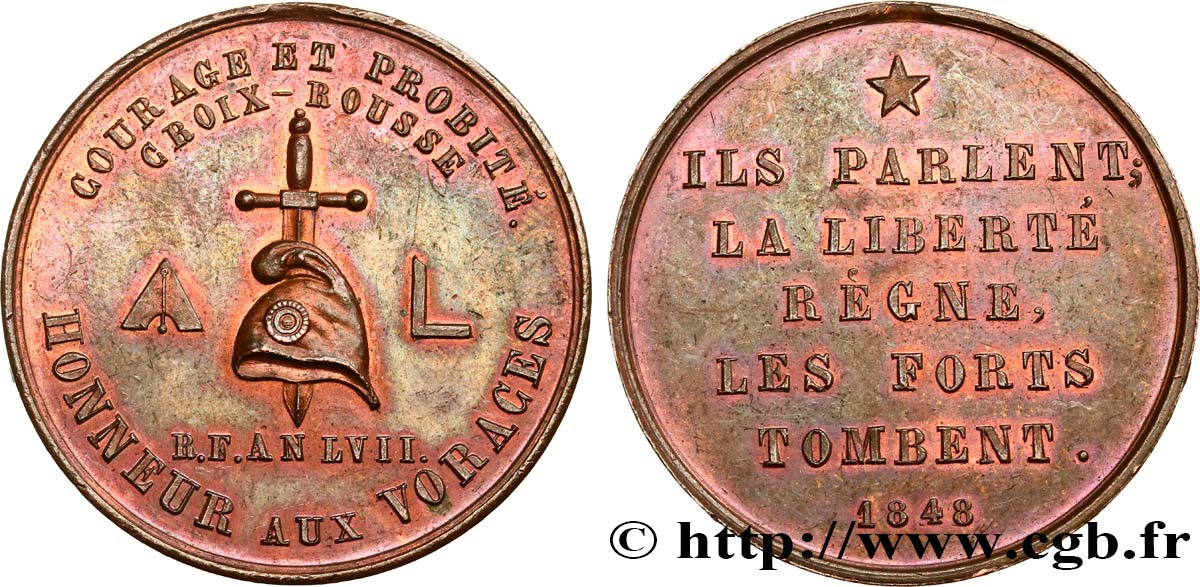 DEUXIÈME RÉPUBLIQUE Médaille, Société ouvrière Les Voraces TTB+