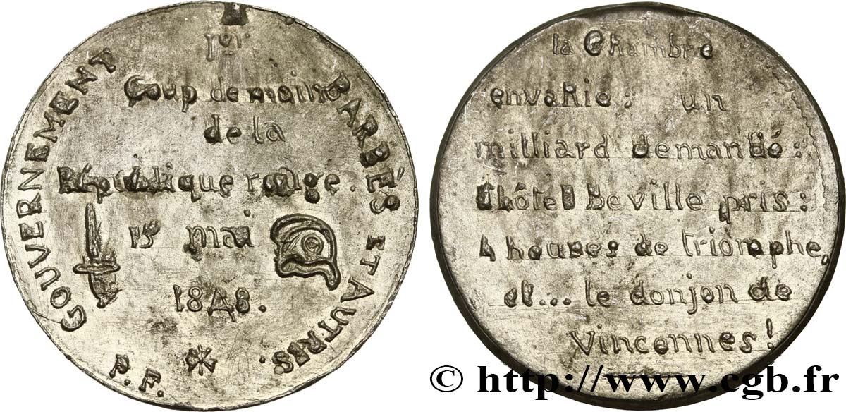 DEUXIÈME RÉPUBLIQUE Médaille du 15 mai 1848, Triomphe de la garde Nationale TTB