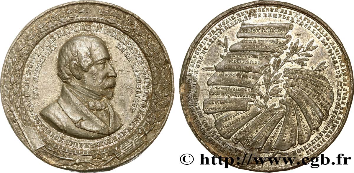 SECOND REPUBLIC Médaille, Élection du président Louis Napoléon Bonaparte XF