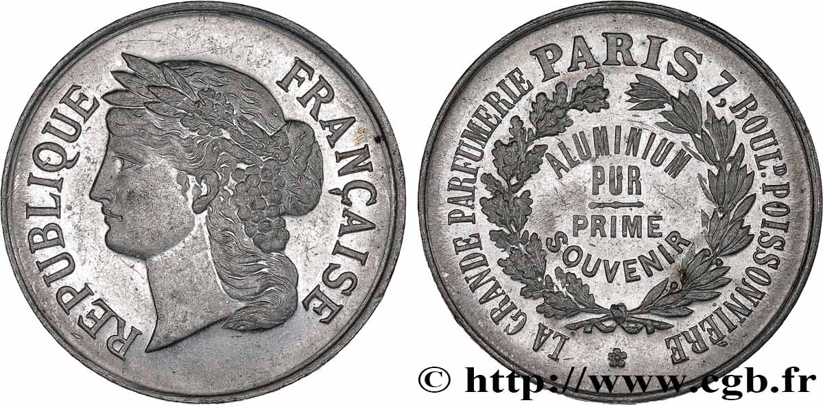 TROISIÈME RÉPUBLIQUE Médaille, Souvenir en Aluminium, Grande parfumerie SUP