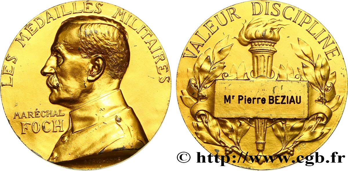 TERCERA REPUBLICA FRANCESA Médaille, Maréchal Foch, Valeur discipline EBC