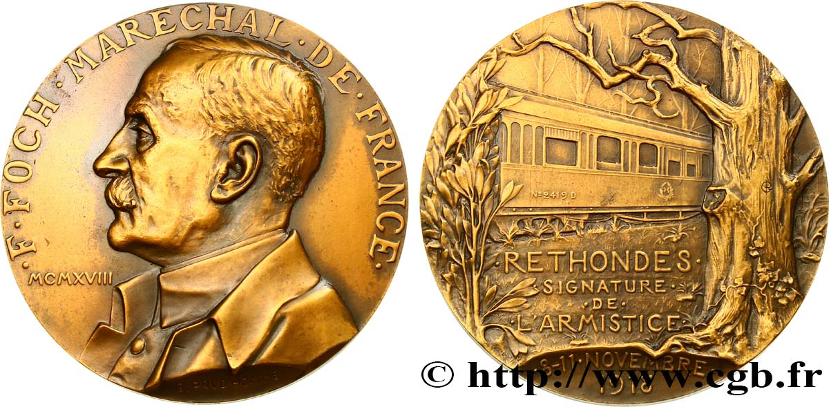 TROISIÈME RÉPUBLIQUE Médaille, Maréchal Foch, signature de l’Armistice SUP