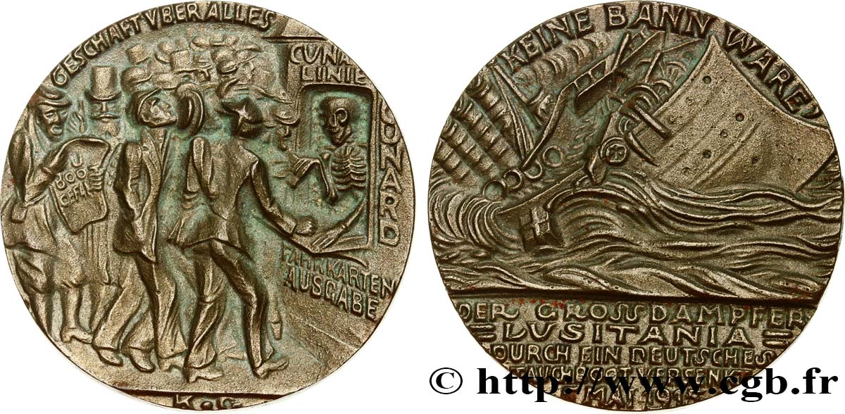TROISIÈME RÉPUBLIQUE Médaille, Torpillage du Lusitania TTB+