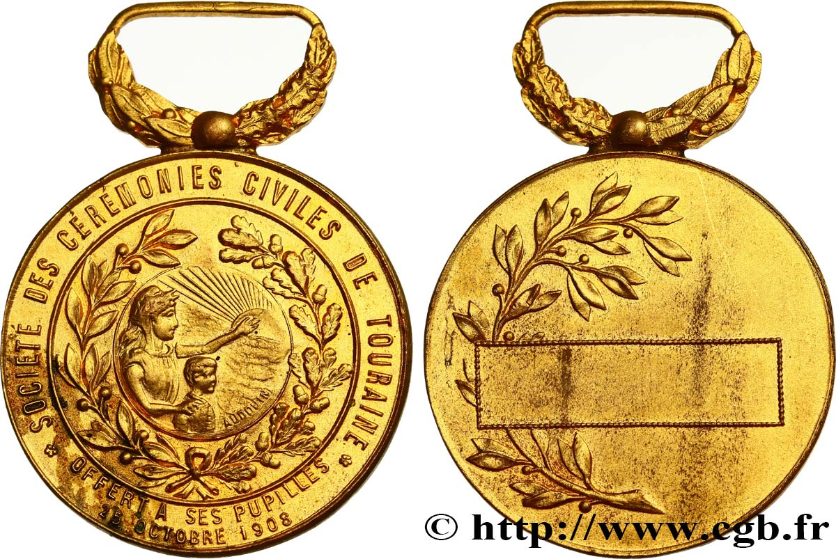 III REPUBLIC Médaille de récompense, Société des cérémonies civiles de Touraine AU