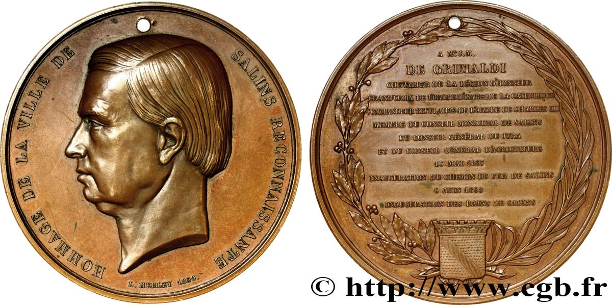 SECOND EMPIRE Médaille de Jean-Marie de Grimaldi, inauguration du chemin de fer de Salins TTB+