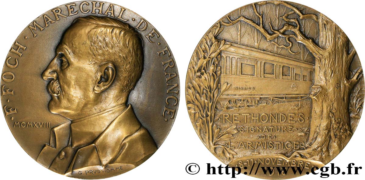 TROISIÈME RÉPUBLIQUE Médaille, Maréchal Foch, signature de l’Armistice TTB+