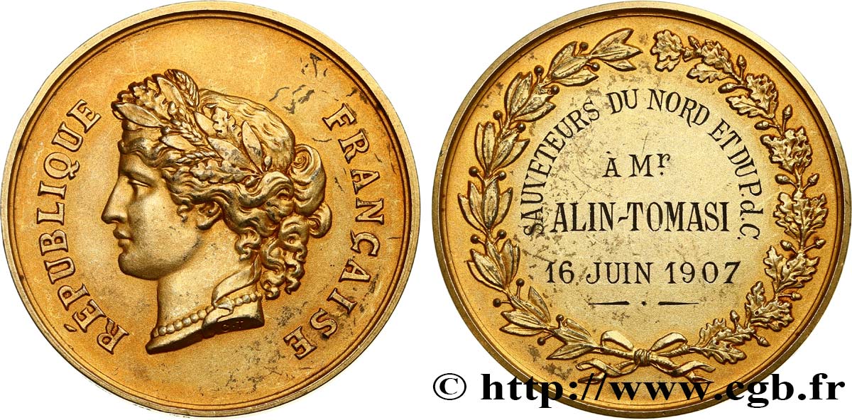 DRITTE FRANZOSISCHE REPUBLIK Médaille de récompense, Sauveteurs du Nord et du Pas-de-Calais fVZ
