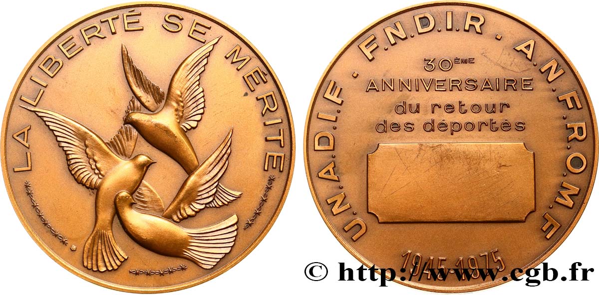 QUINTA REPUBBLICA FRANCESE Médaille, 30e anniversaire du retour des déportés BB