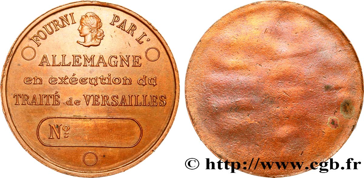 III REPUBLIC Médaille fourni par l’Allemagne en exécution du Traité de Versailles AU