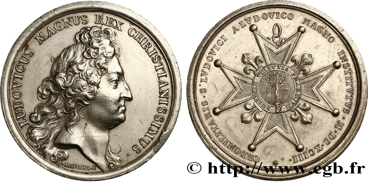 LOUIS XIV LE GRAND OU LE ROI SOLEIL Médaille, Institution de l Ordre militaire de Saint-Louis TTB+