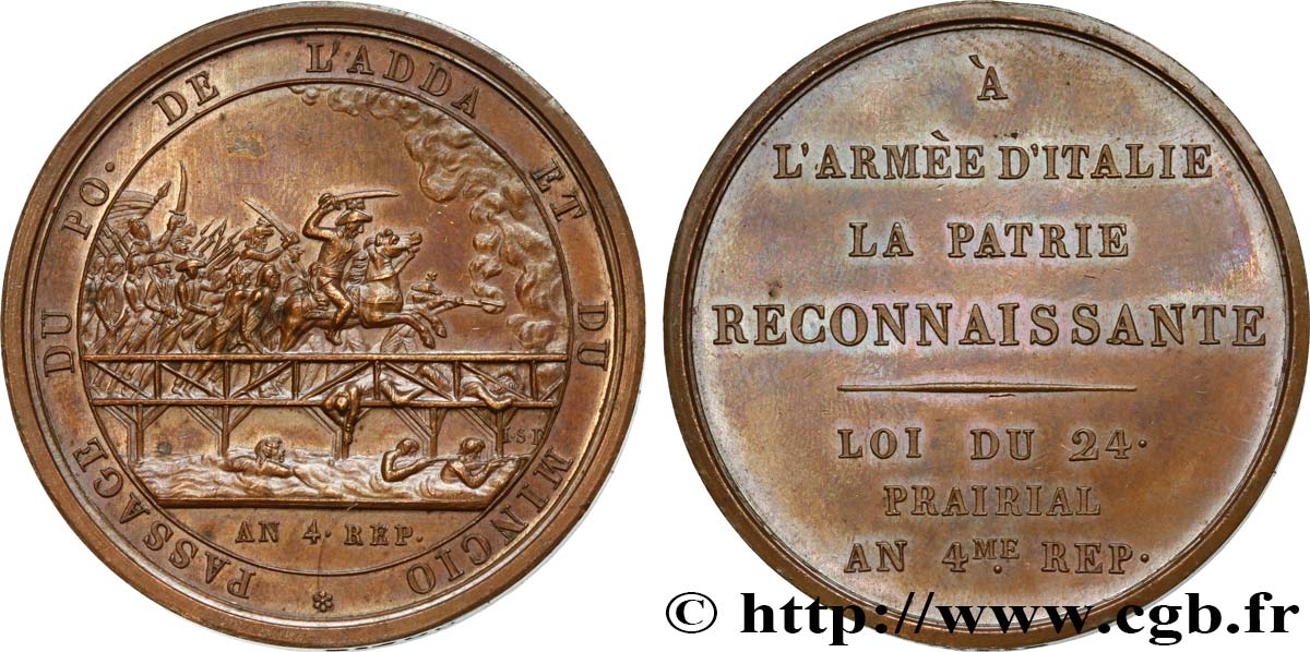 DIRECTOIRE Médaille, Passage du Pô, de l Adda et du Mincio, refrappe AU